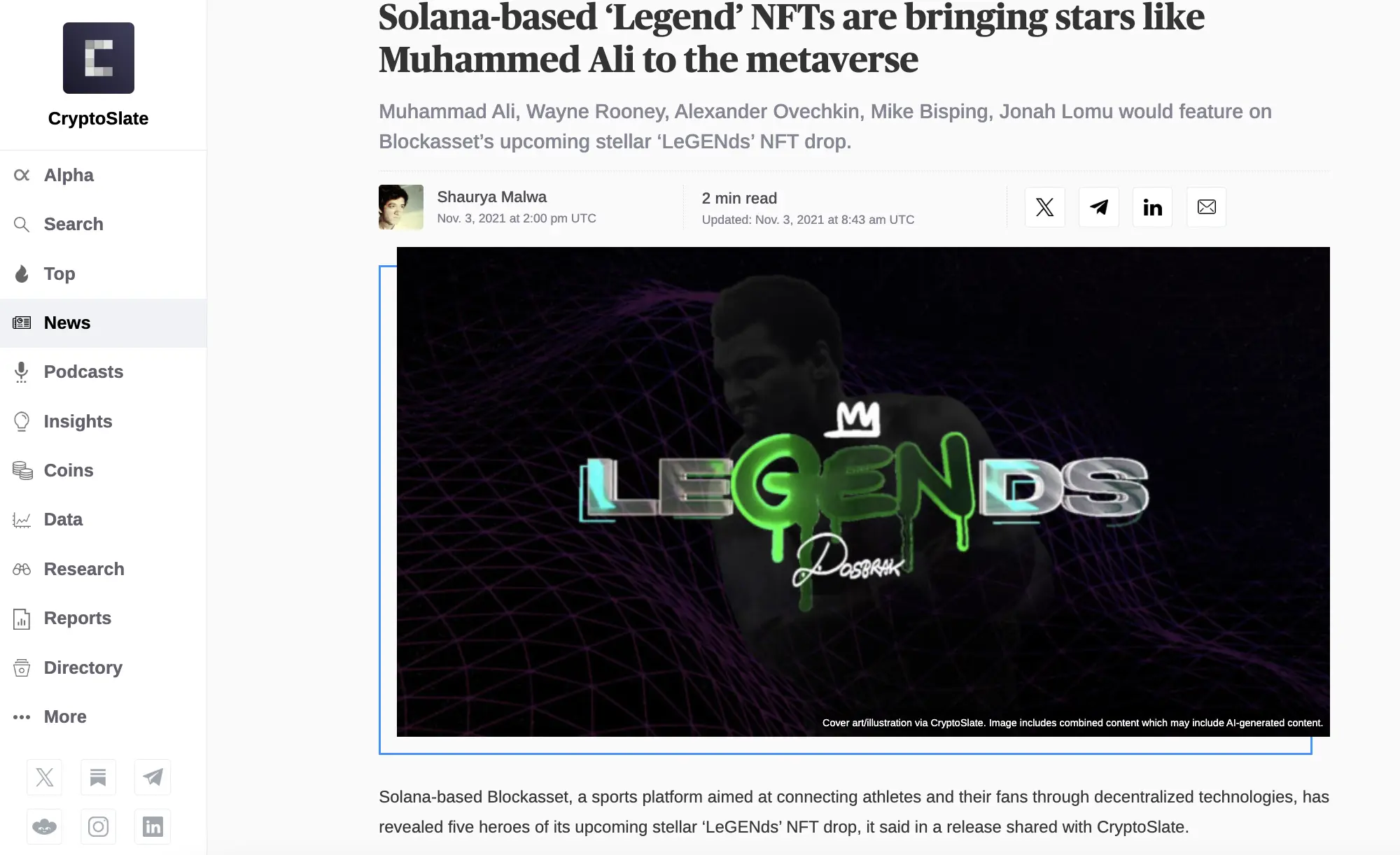 Solana-based 'Legend' NFTs are bringing stars like Muhammad Ali to the metaverse